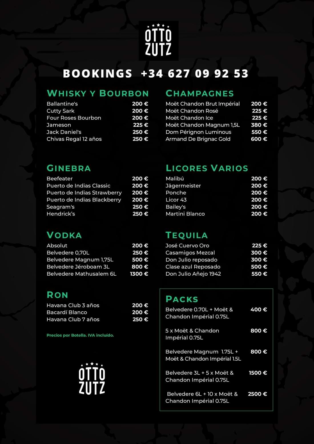 liste de prix otto zutz barcelone